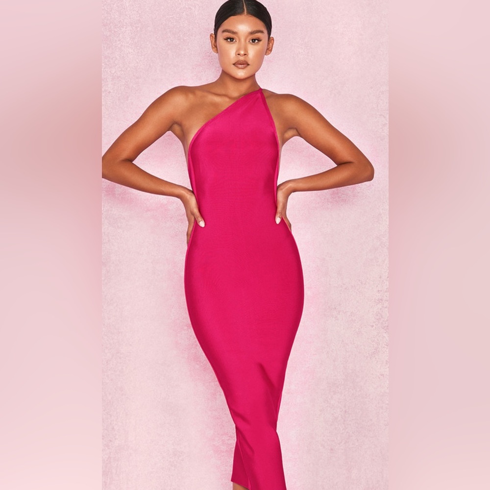 House of CB Sasha Hot Pink One Shoulder Bandage Dress Size Small